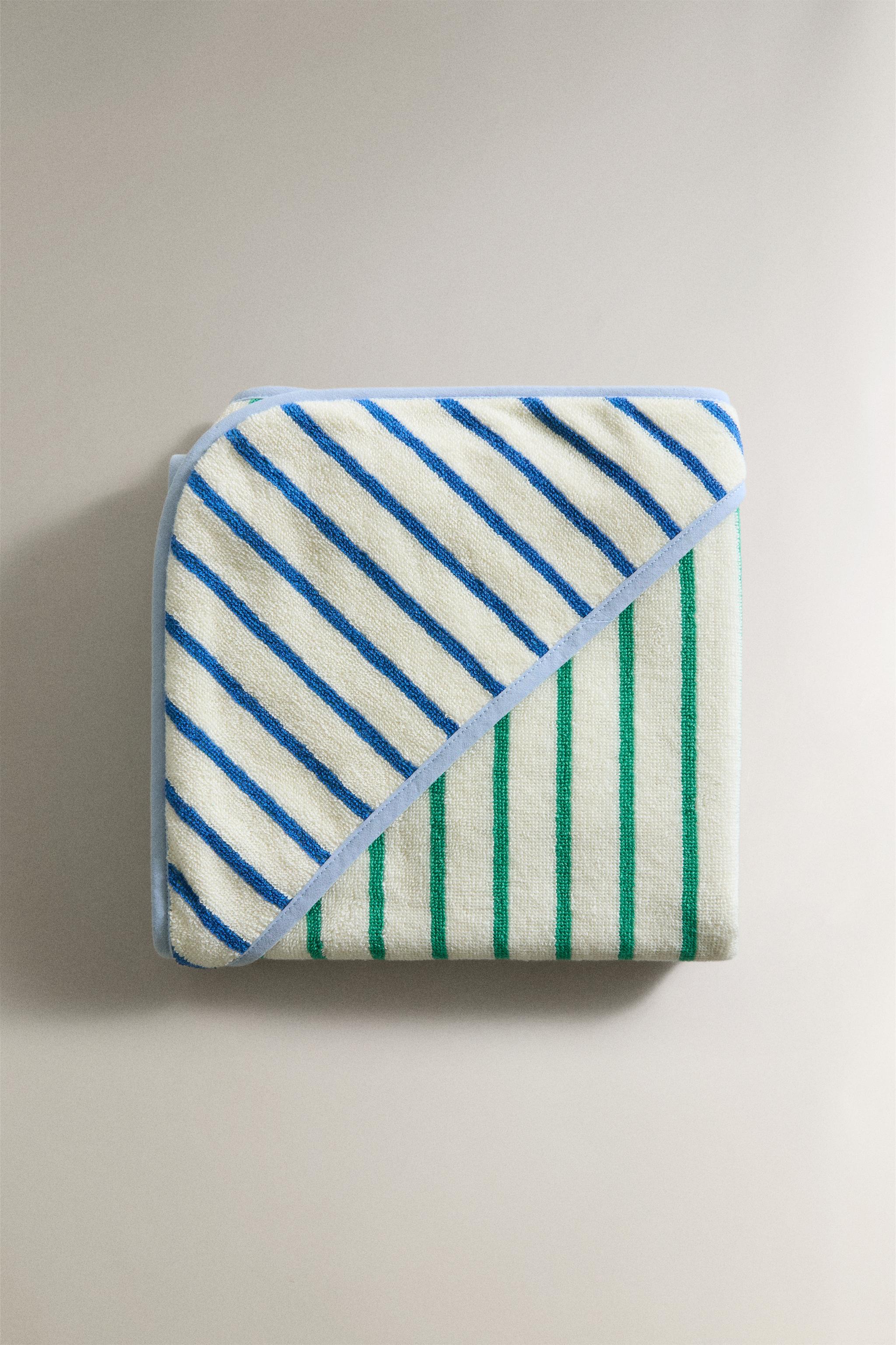 SERVIETTE DE BAIN CAPUCHE BÉBÉ RÉVERSIBLE RAYURES